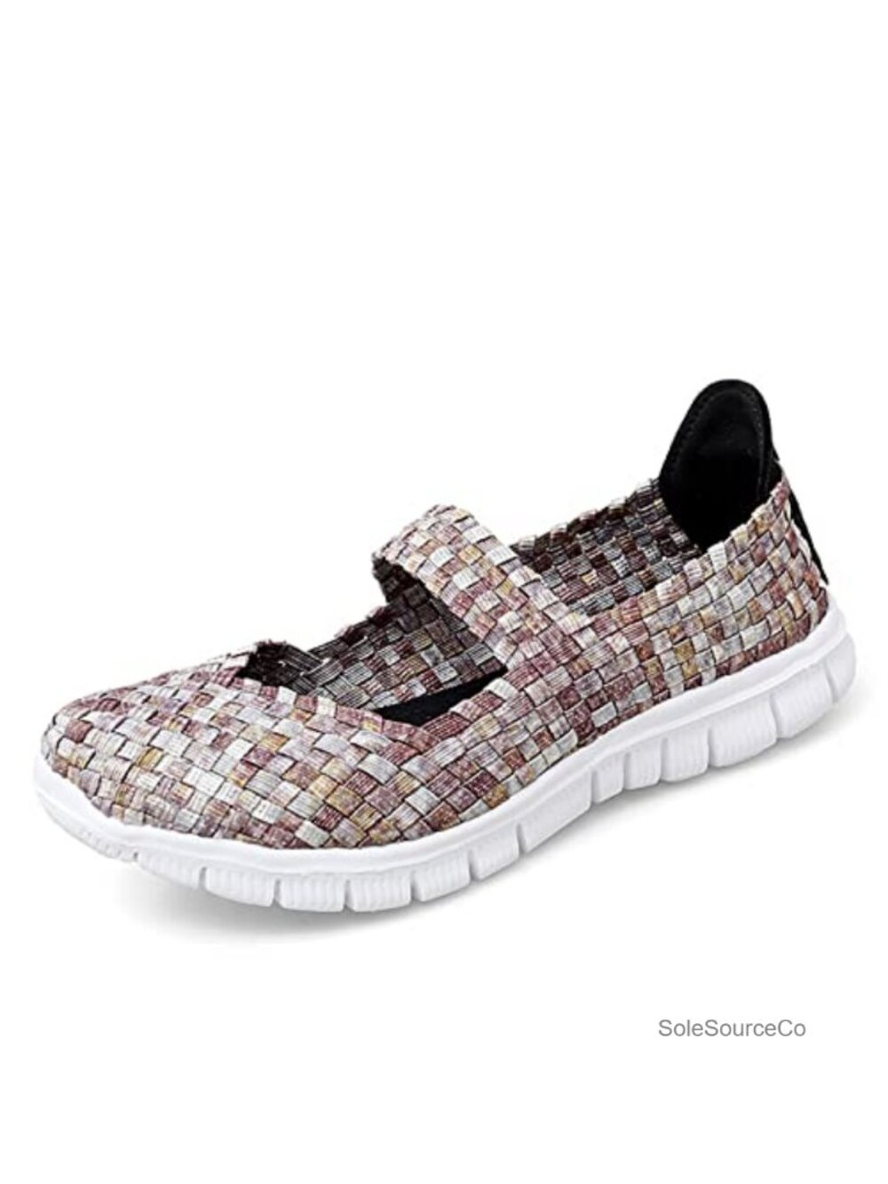 Mary Jane Sneaker Flats Woven Elastic Wedge Walking Shoes